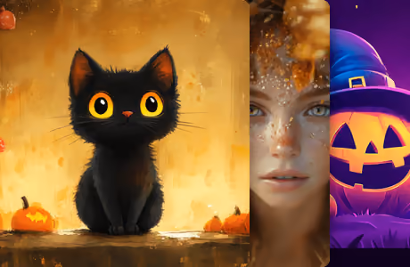 Collection: cute animals, Halloween, jack-o-lantern, girl