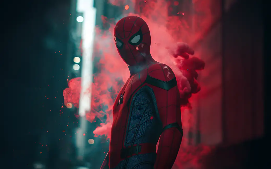 Spider-Man in the Red smoke — desktop and phone wallpaper, free download