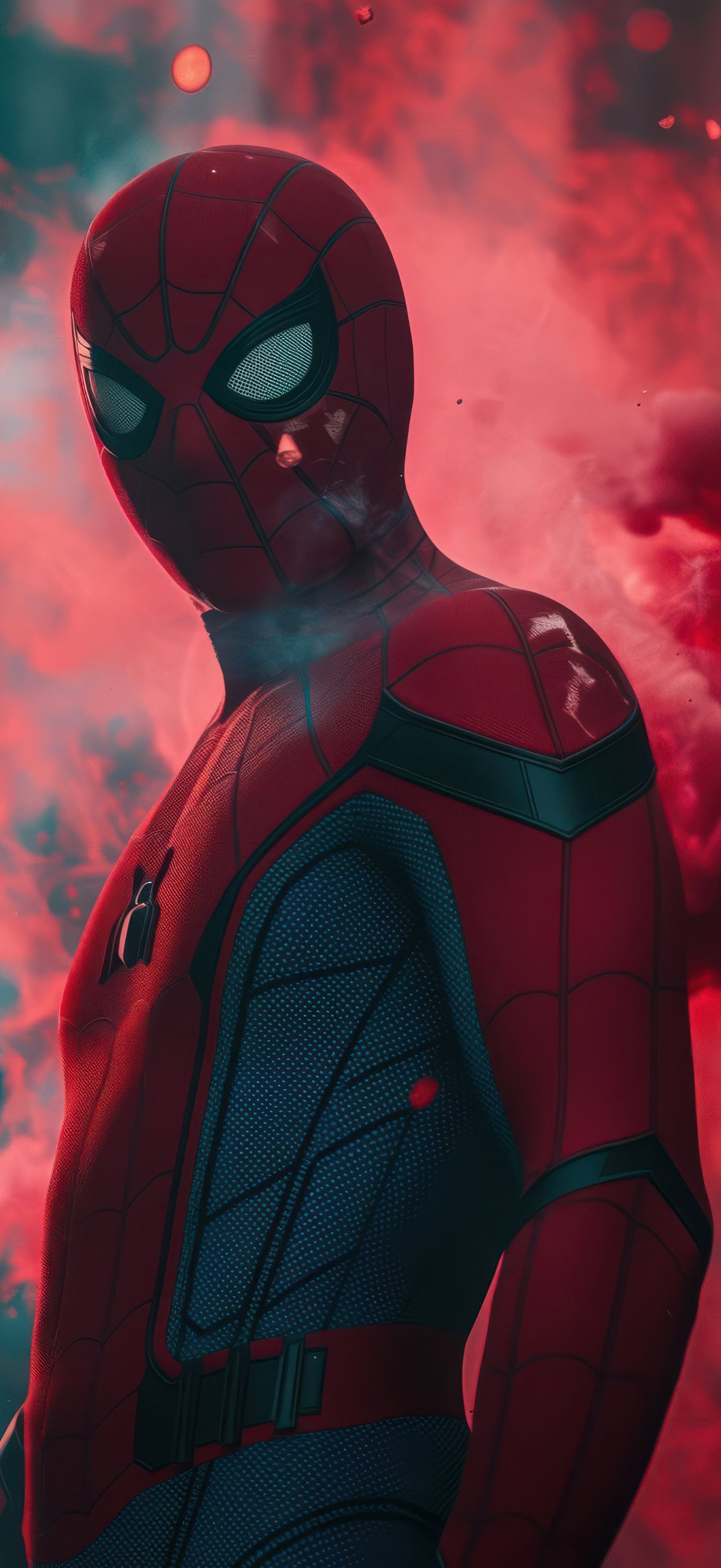 Spider-Man in the Red smoke - Wallpapers for iPhone 18 Pro/18/17 Pro/17/16 Pro in 1206x2622 resolution