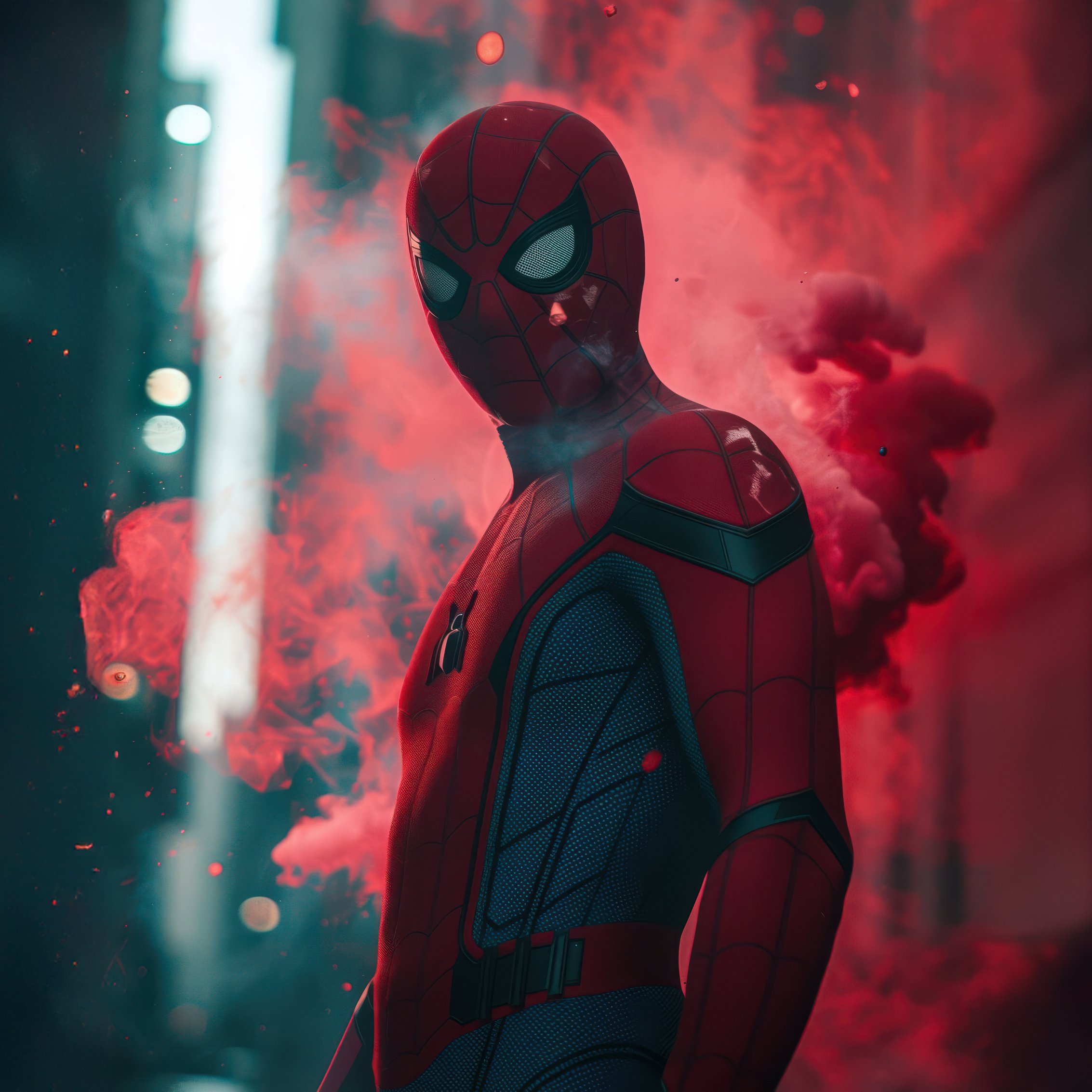 Spider-Man in the Red smoke - Wallpapers for iPad mini 8.3″ in 2266x2266 resolution