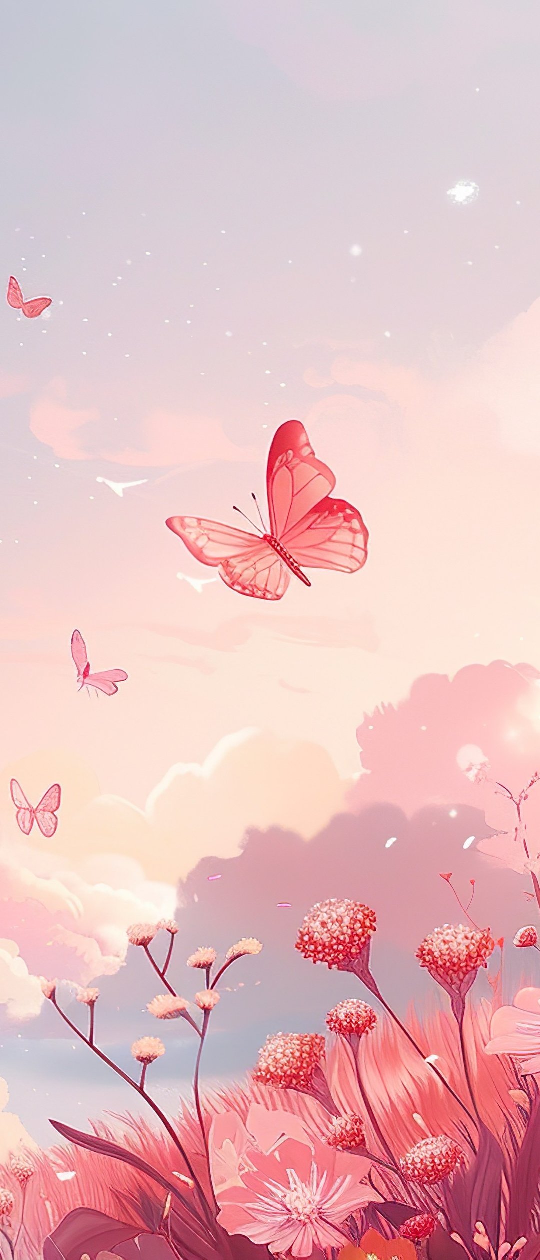 Pink butterflies in the meadow - Wallpapers for Samsung Galaxy Z Flip7, Sony Xperia 5 II/5 III/5 V/10 IV/10 V, Xiaomi Mix Fold 3 in 1080x2520 resolution