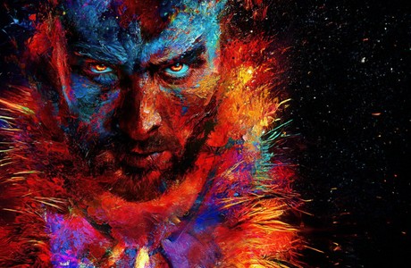 Colorful Artistic Representation of a Man's Face from Kraven The Hunter movie