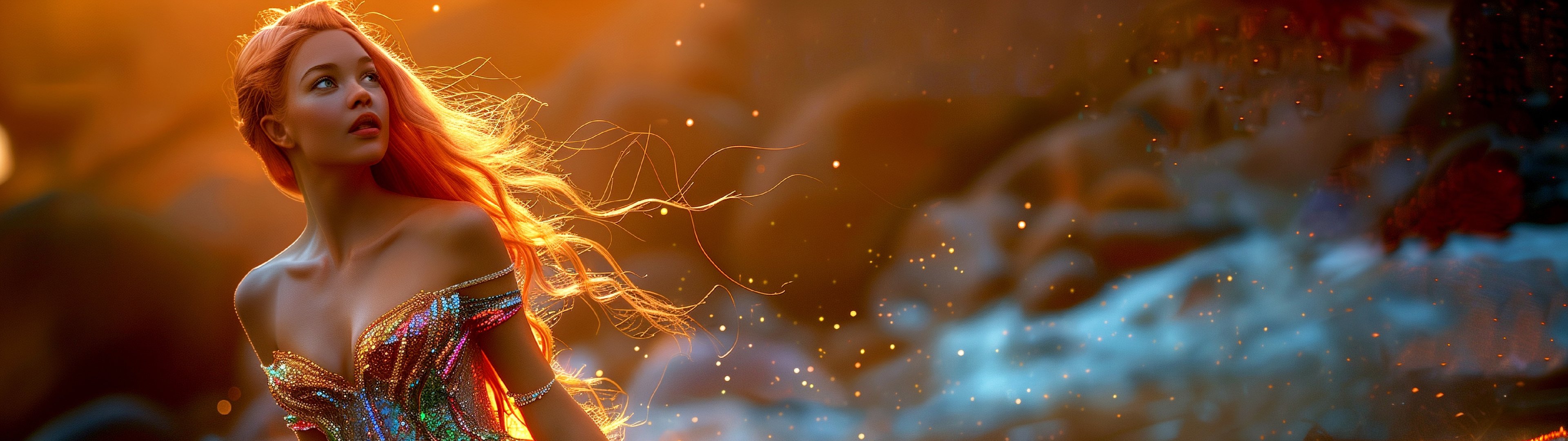 A mermaid with a multicolored tail - UltraWide 32:9 wallpapers in 3840x1080 resolution