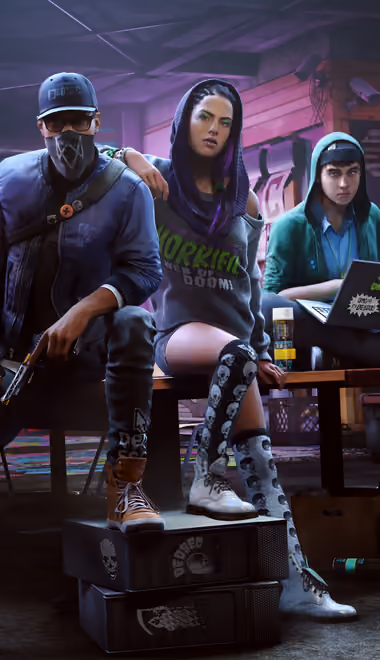 Обои игры: Watch Dogs 2, хакер, граффити, команда