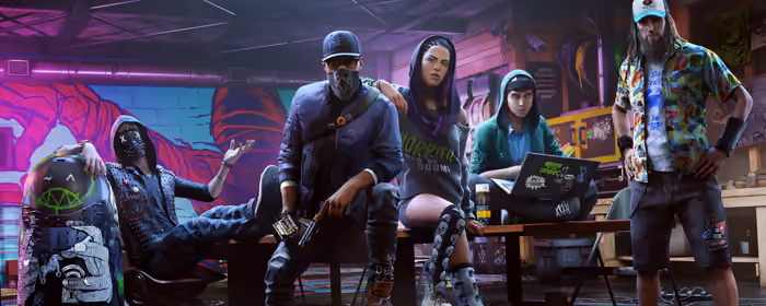 Обои игры: Watch Dogs 2, хакер, граффити, команда