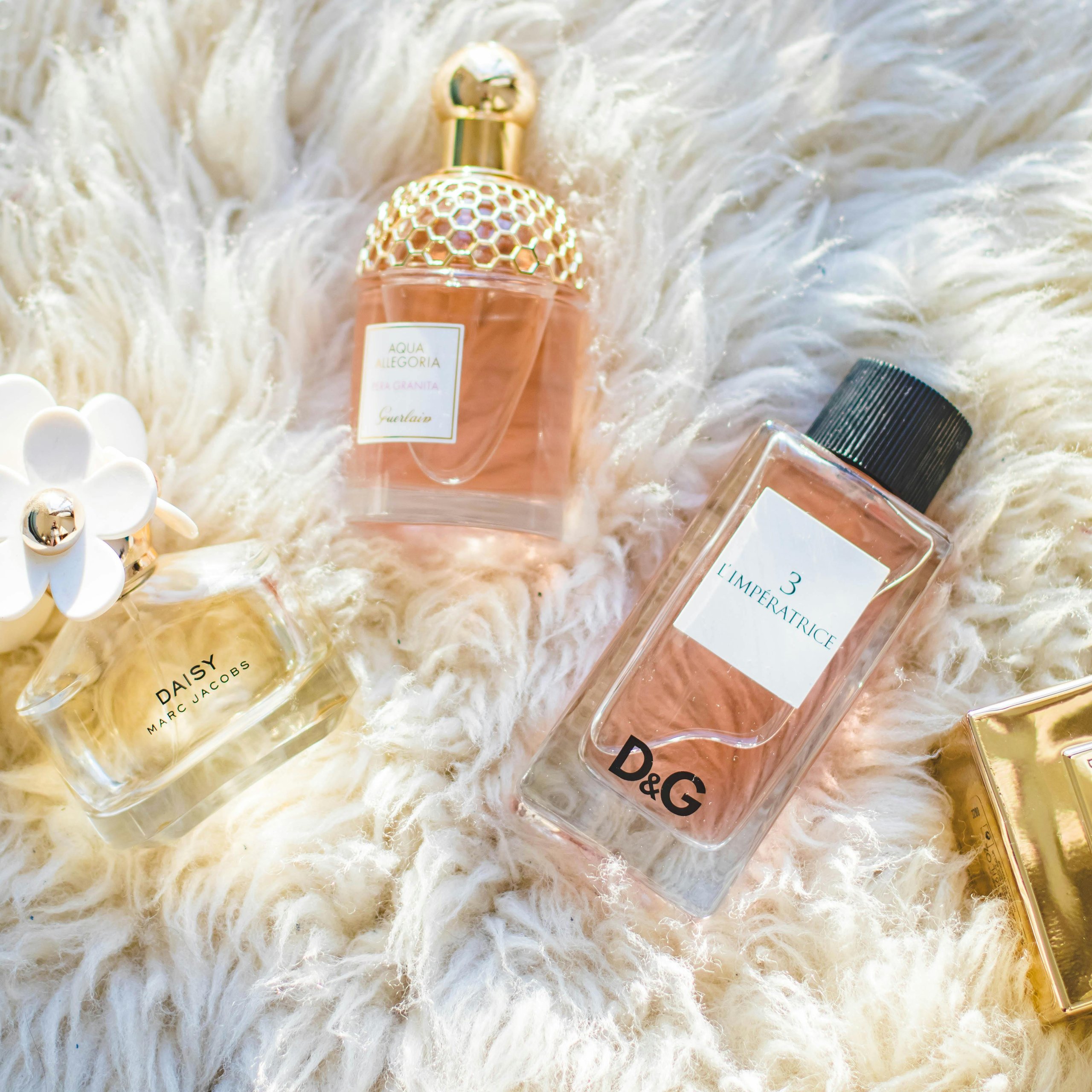Luxury perfume bottles Guerlain, D&G - Wallpapers for Samsung Galaxy Tab S9 FE+/Tab S11, Xiaomi Pad 5, Redmi Pad 2 Pro, POCO Pad in 2560x2560 resolution