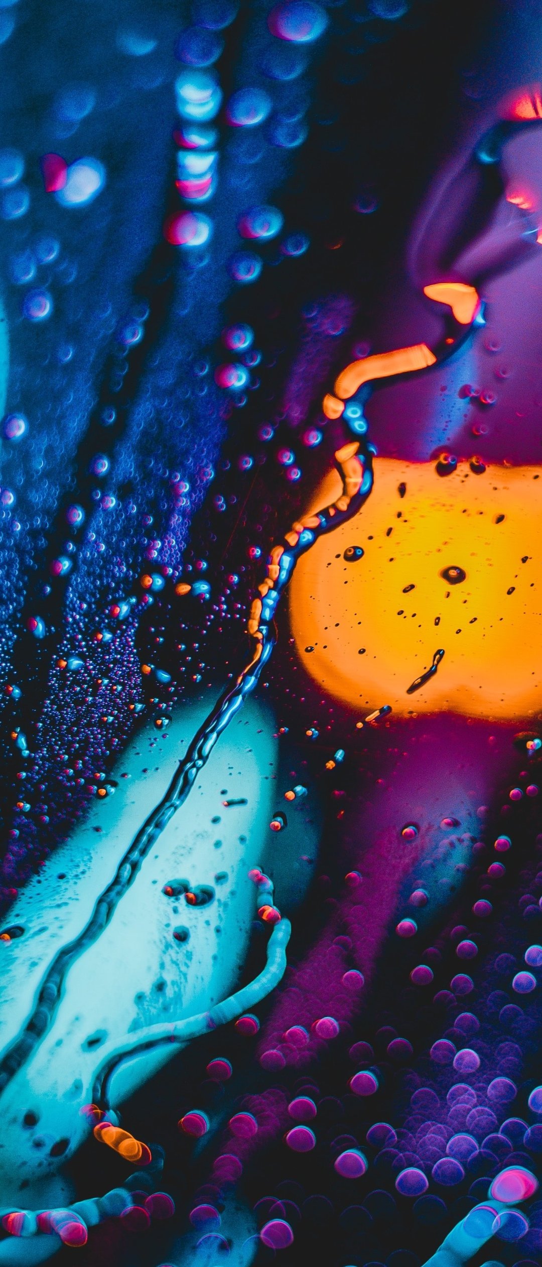 Raindrops on neon-lit glass surface - Wallpapers for Samsung Galaxy Z Flip7, Sony Xperia 5 II/5 III/5 V/10 IV/10 V, Xiaomi Mix Fold 3 in 1080x2520 resolution