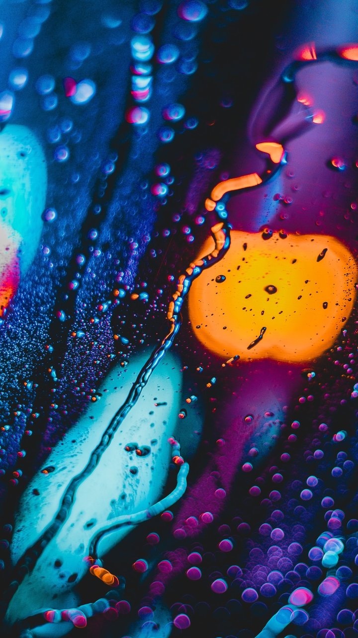 Raindrops on neon-lit glass surface - Wallpapers for Samsung/LG in 720x1280 resolution