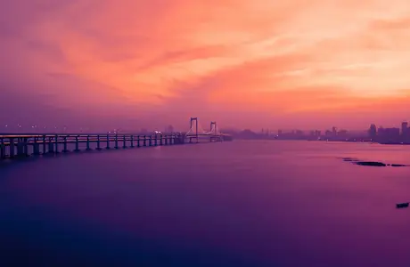 Cities wallpapers: China, bridge, skyline, sunset
