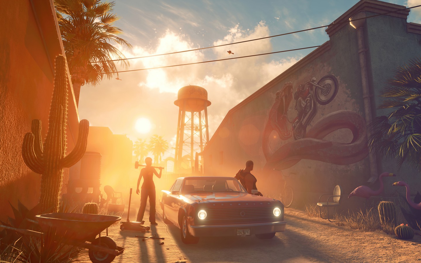 Stunning Sunset Scene with Vintage Car and Palm Trees in Saints Row