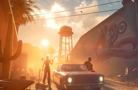 Stunning Sunset Scene with Vintage Car and Palm Trees in Saints Row