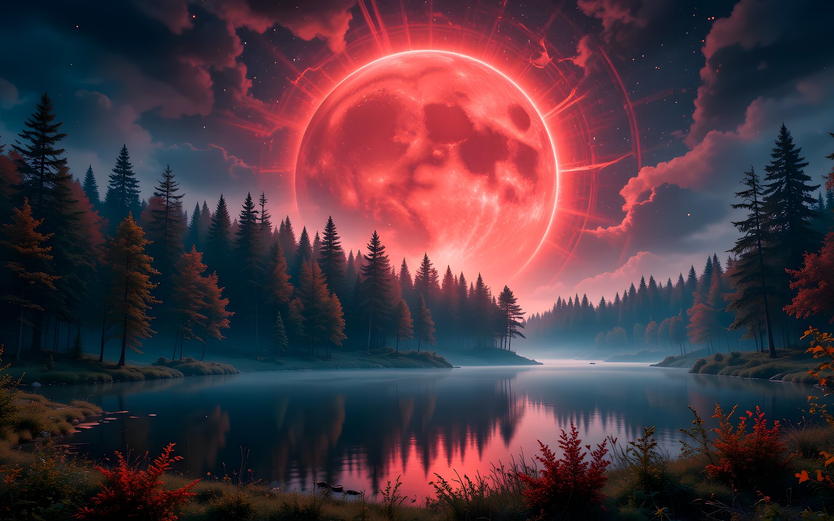 Mystical forest with a red moon - WSXGA+ wallpapers in 1680x1050 resolution