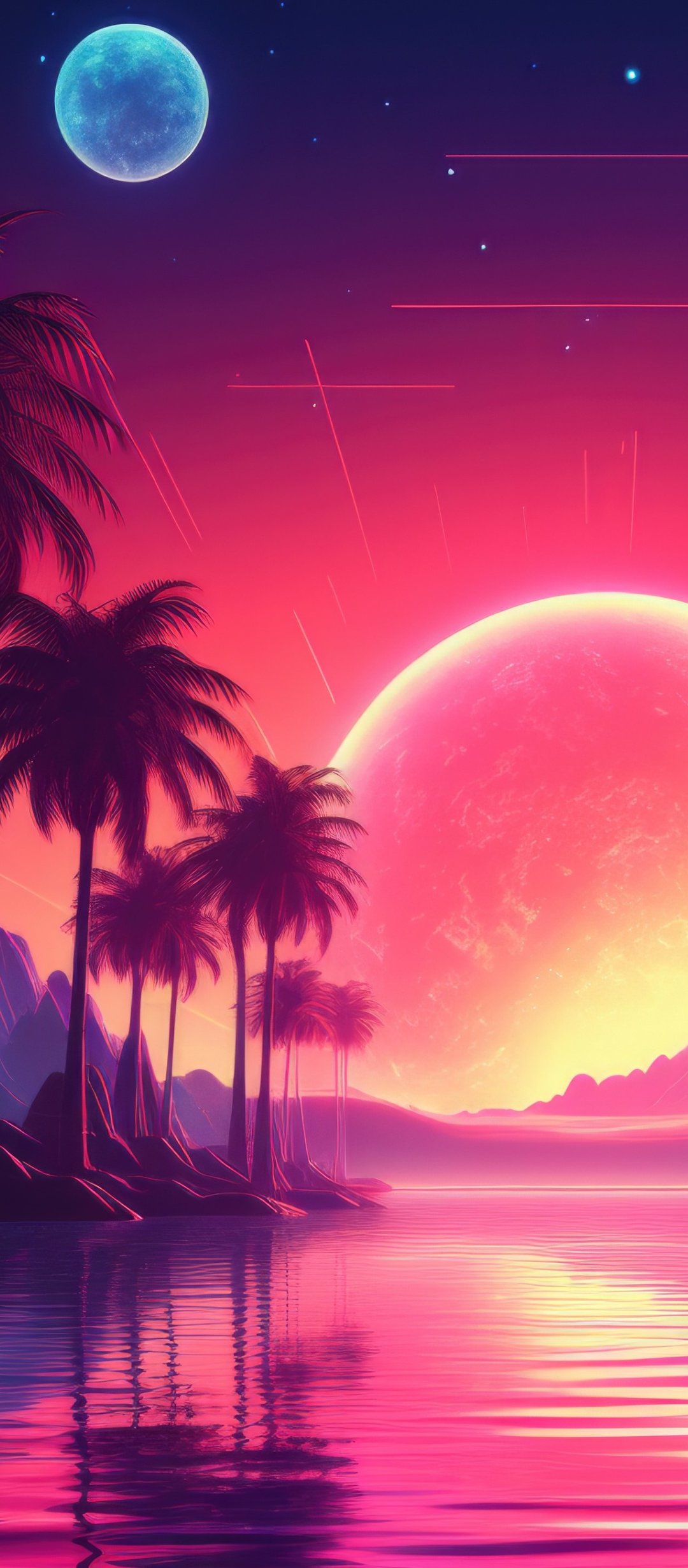 Tropical palm trees in a neon sunset - Wallpapers for TECNO/Infinix in 1080x2460 resolution