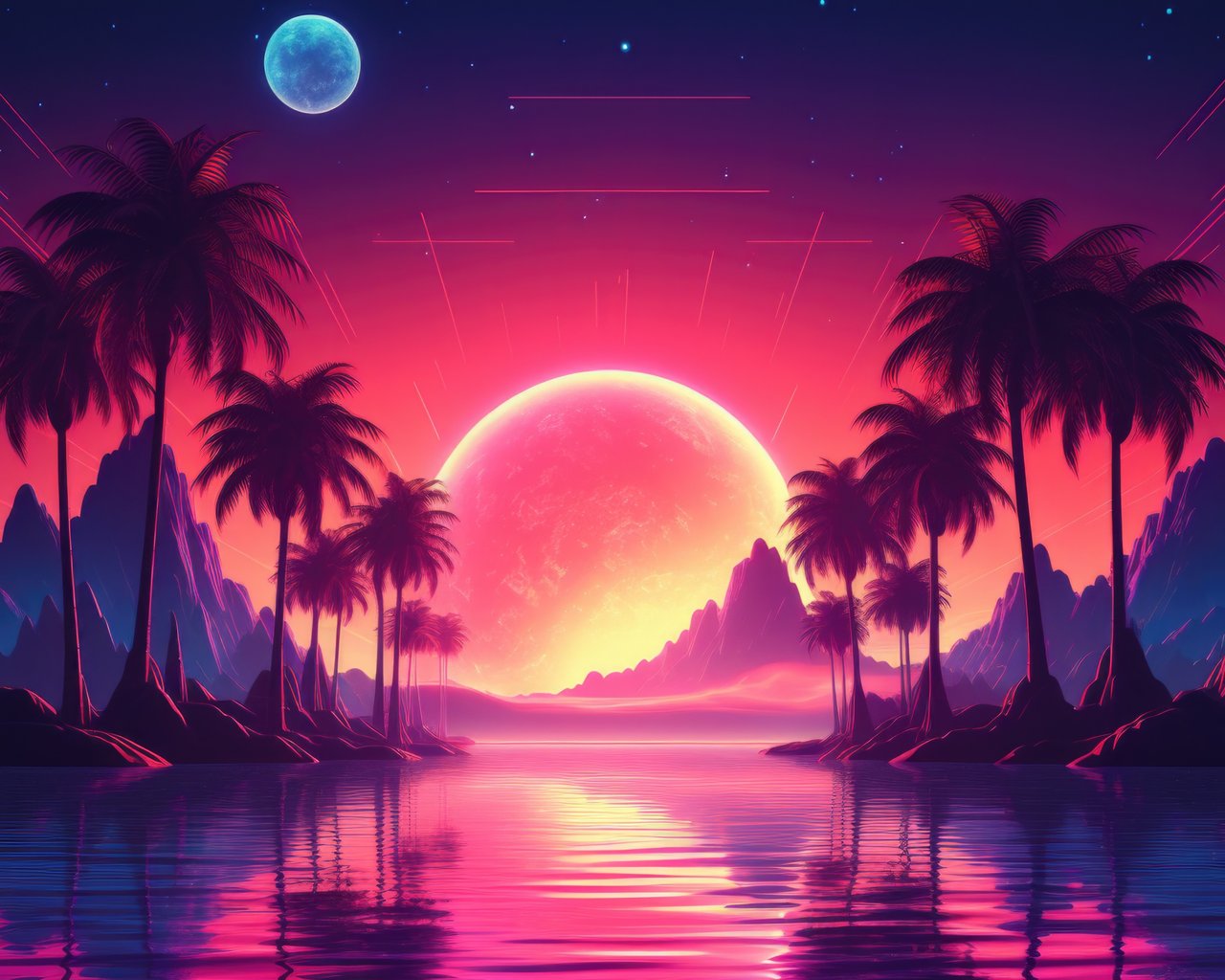 Tropical palm trees in a neon sunset - SXGA wallpapers in 1280x1024 resolution