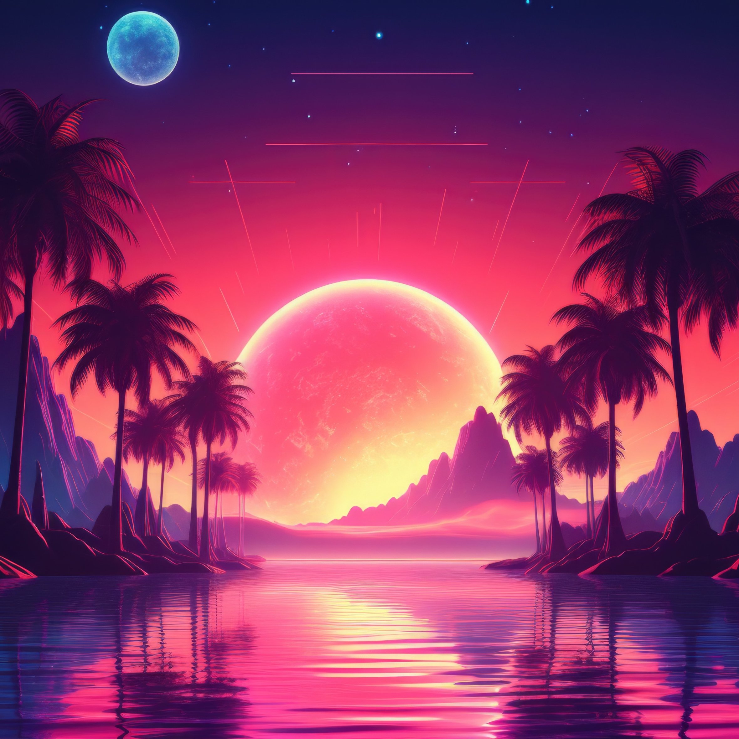 Tropical palm trees in a neon sunset - Wallpapers for iPad Air 10.9″ in 2360x2360 resolution