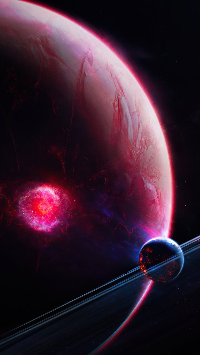 Red luminous planet with small moon - Wallpapers for iPhone 5/5S/5C/SE in 640x1136 resolution