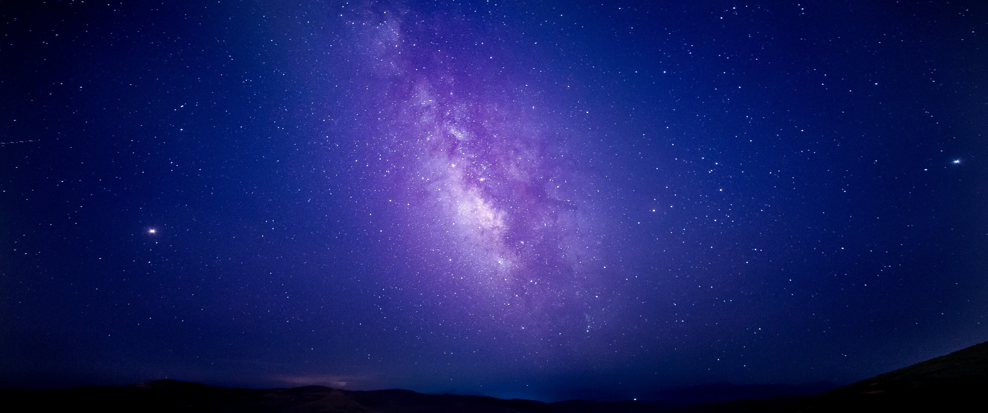 Milky Way Galaxy over Mountain Landscape - UltraWide 21:9 wallpapers in 3440x1440 resolution