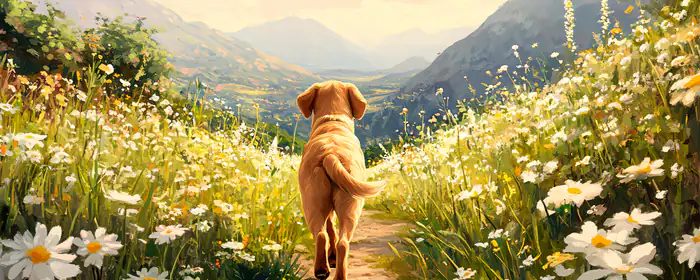 UltraWide 32:9 chamomiles wallpapers (3840x1080): dog, retriever, painting, field