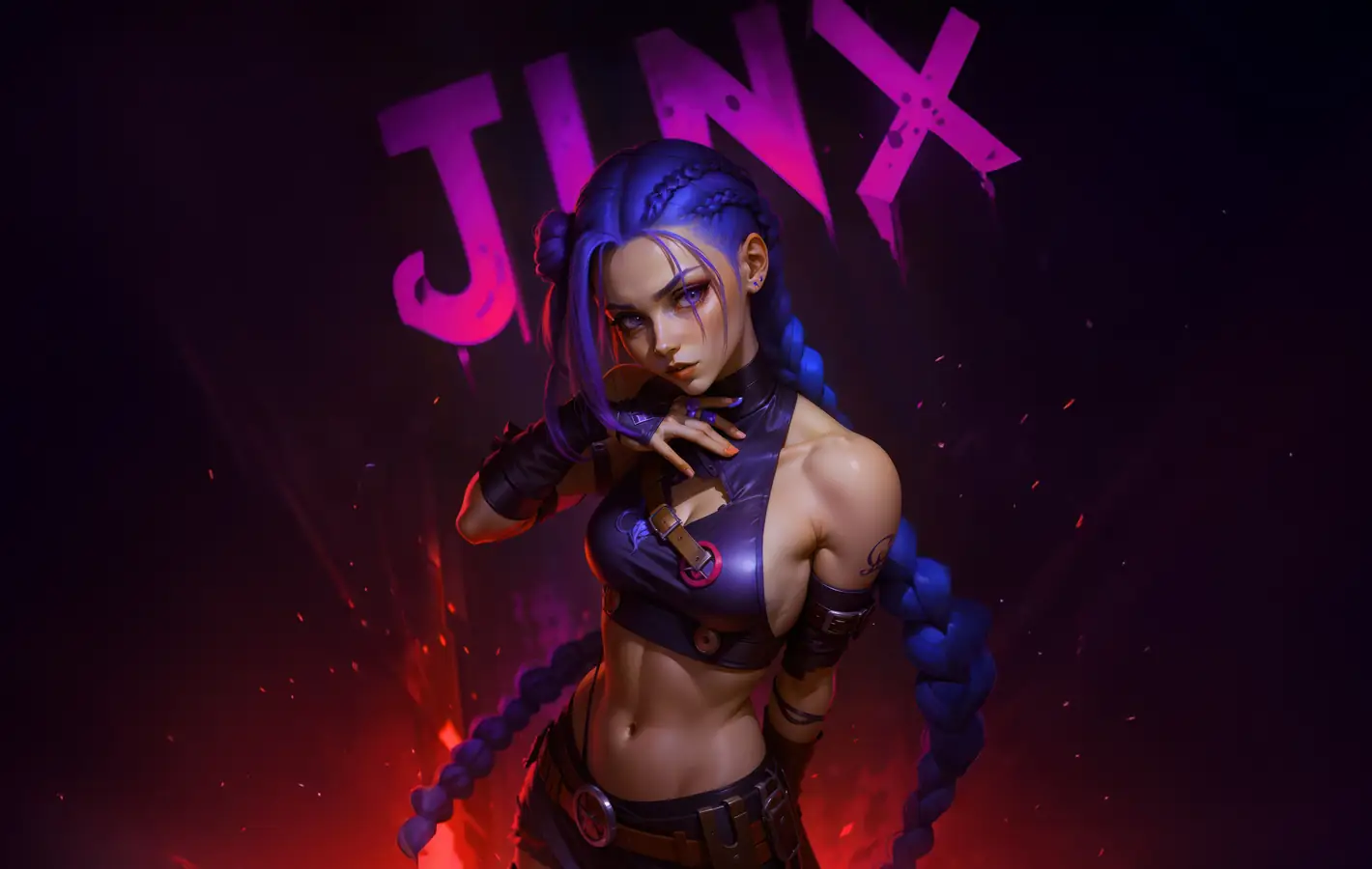 Jinx from League of Legends with blue braids — desktop and phone wallpaper, free download