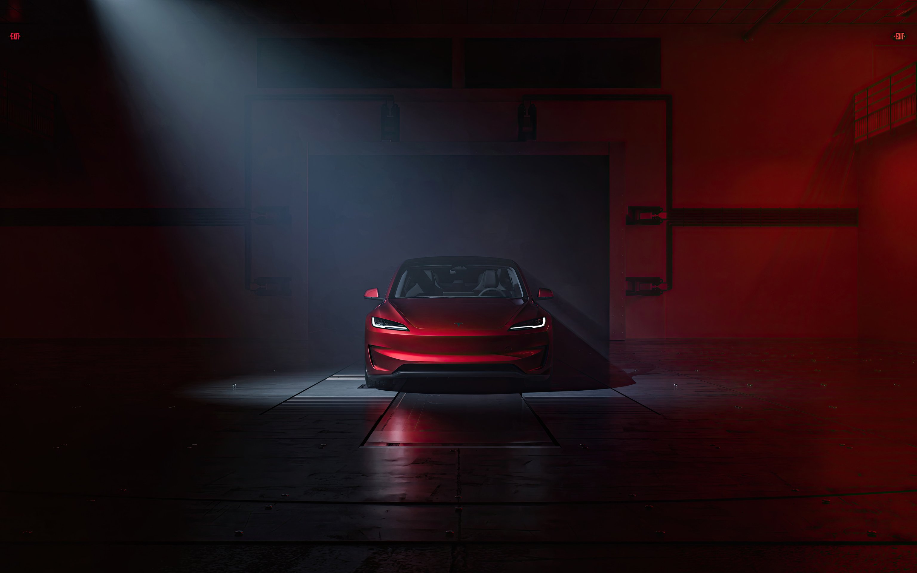 Красная Tesla Model 3 Performance - Обои для Apple MacBook 16″ в разрешении 3072x1920