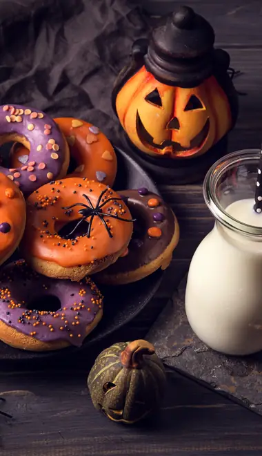 Celebrations wallpapers: Halloween, donut, jack-o-lantern, milk