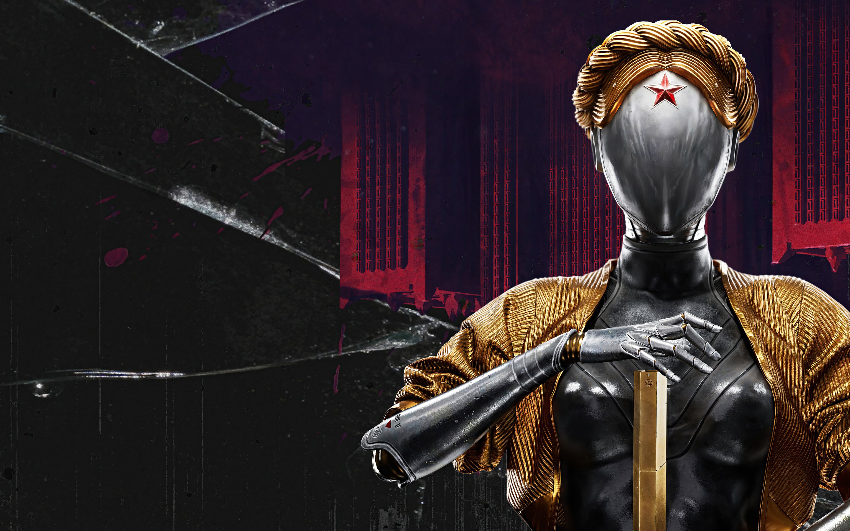 Близняшка из Atomic Heart с красной звездой - Обои для Apple MacBook 15″ в разрешении 2880x1800