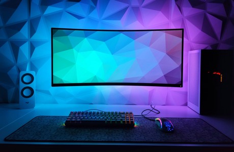 Stylish VR Gaming Setup with Colorful Lighting