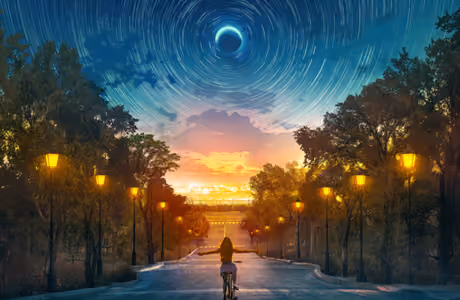 Cities wallpapers: light Trails, cyclist, street, evening