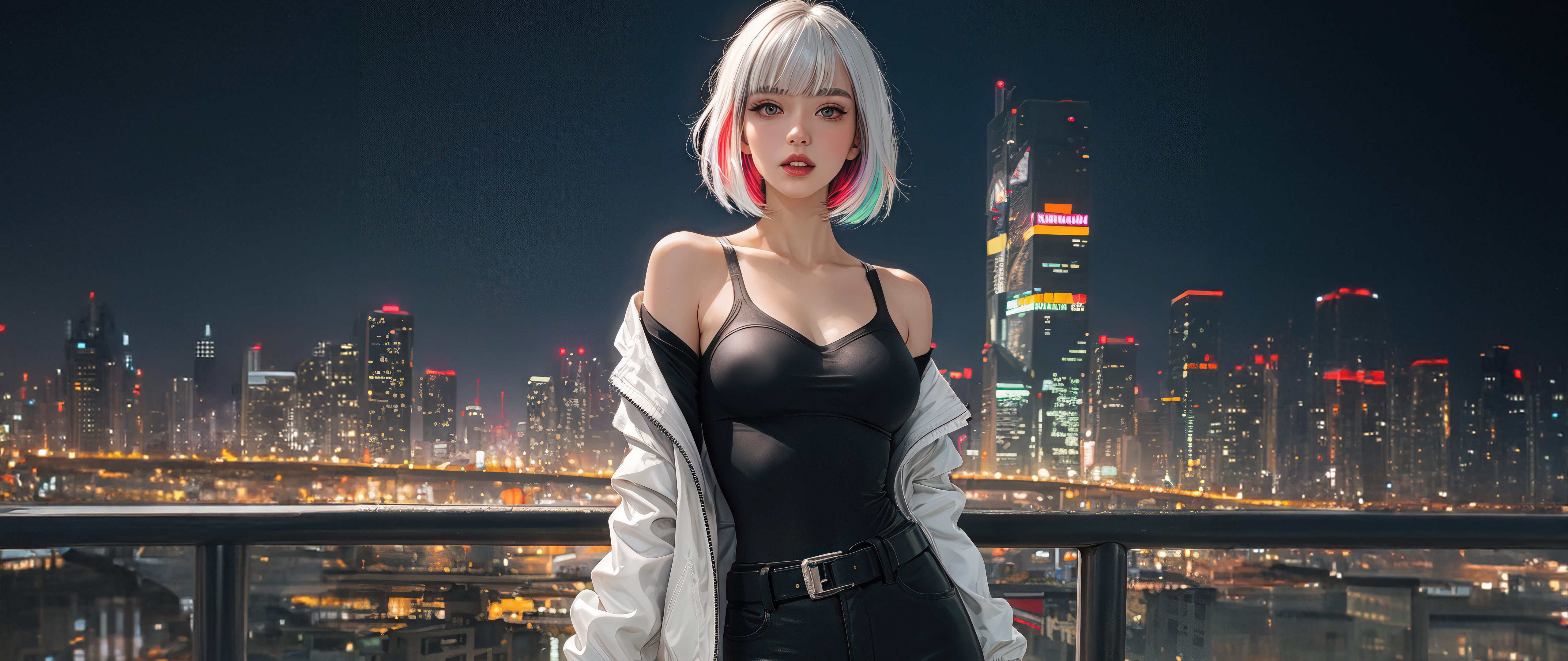 Аниме девушка на фоне ночного города - 5K2K UltraWide 21:9 обои в разрешении 5120x2160