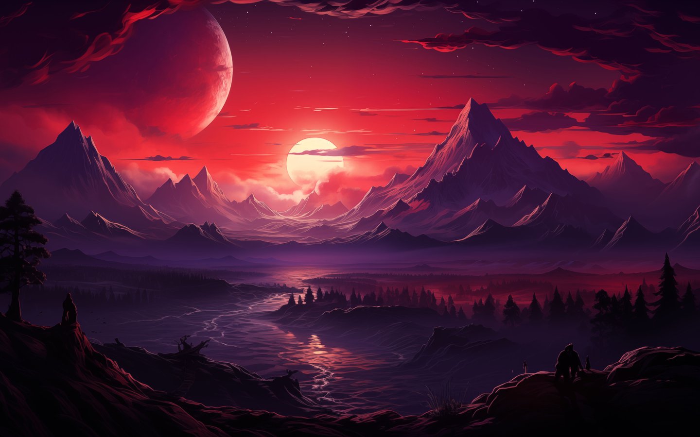 Landscape with two moons over mountains - WSXGA wallpapers in 1440x900 resolution