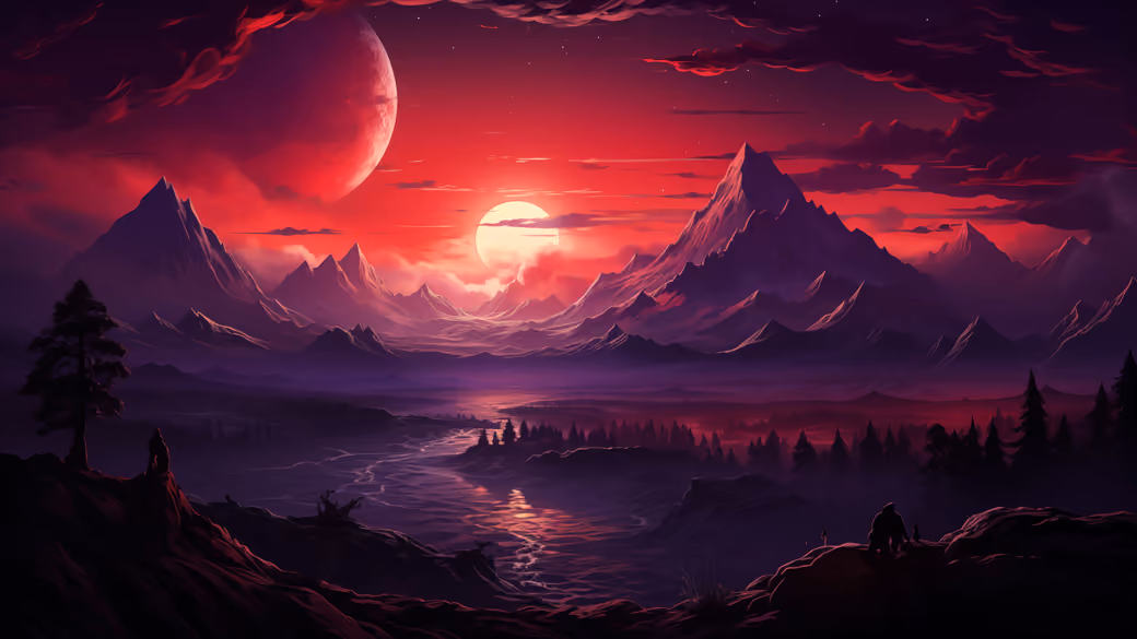 Landscape with two moons over mountains - Wallpapers for Samsung Galaxy Z Fold4/Z Fold5/Z Fold6 in 1812x2176 resolution