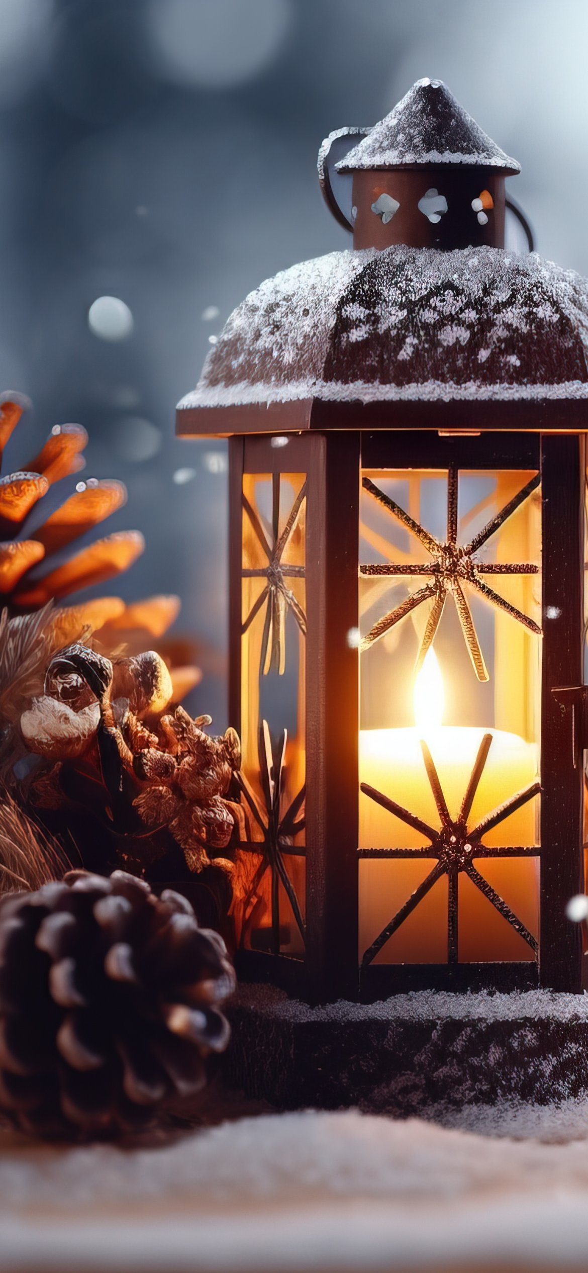 Christmas lantern with pine cones - Wallpapers for iPhone 12 Pro/13 Pro/14 in 1170x2532 resolution