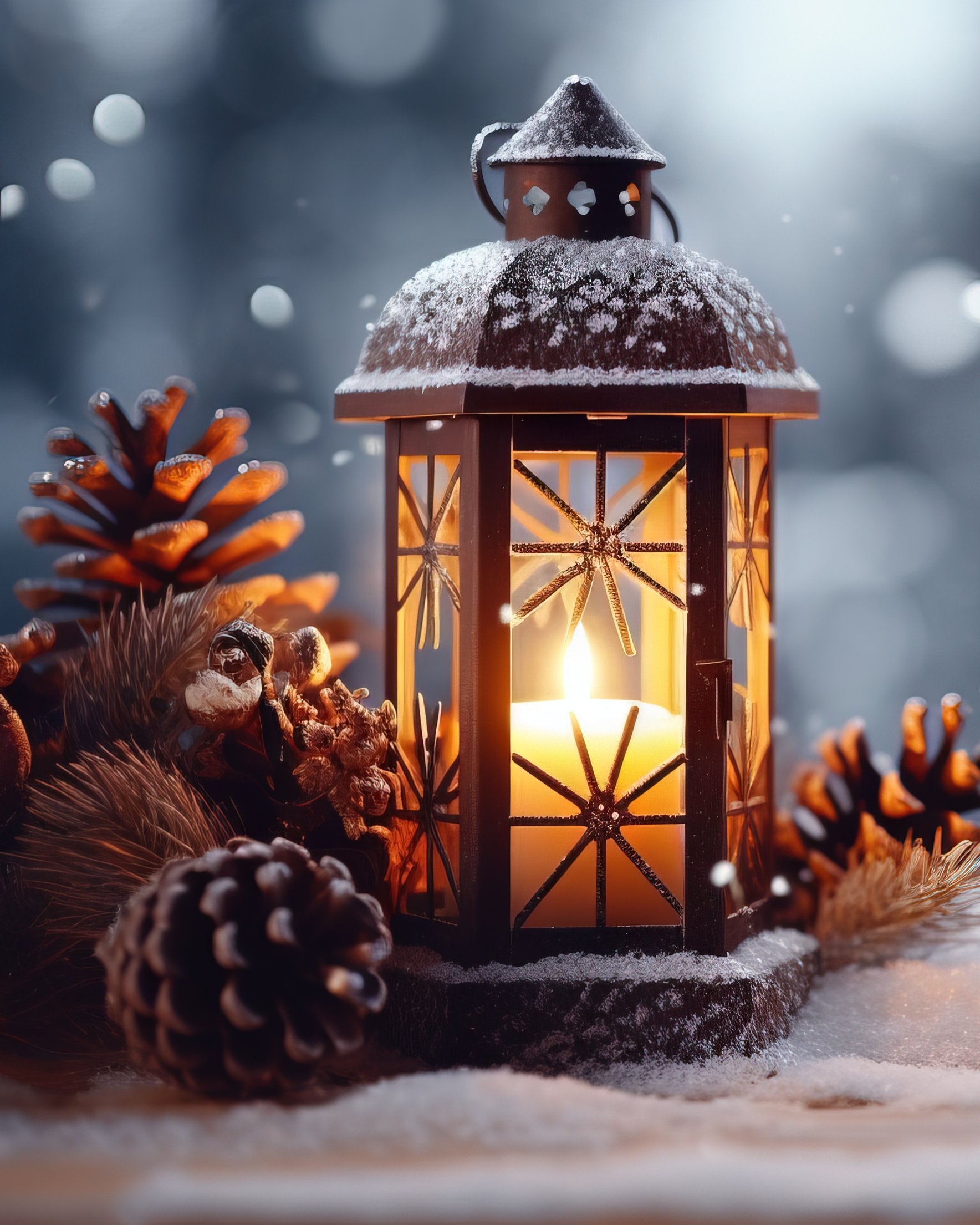 Christmas lantern with pine cones - Wallpapers for Samsung Galaxy Z Fold 2/3 in 1768x2208 resolution