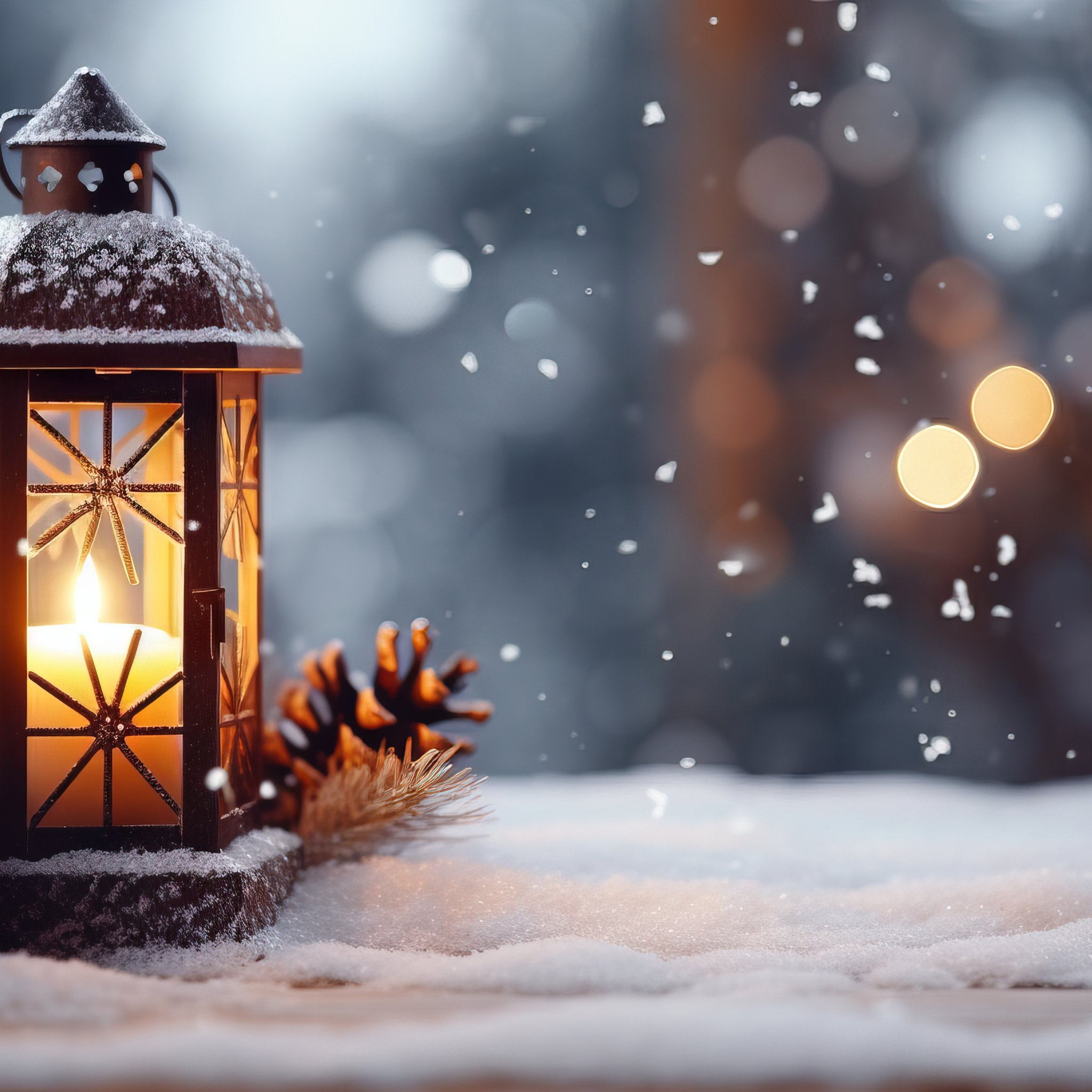 Christmas lantern with pine cones - Wallpapers for iPad Retina in 2048x2048 resolution