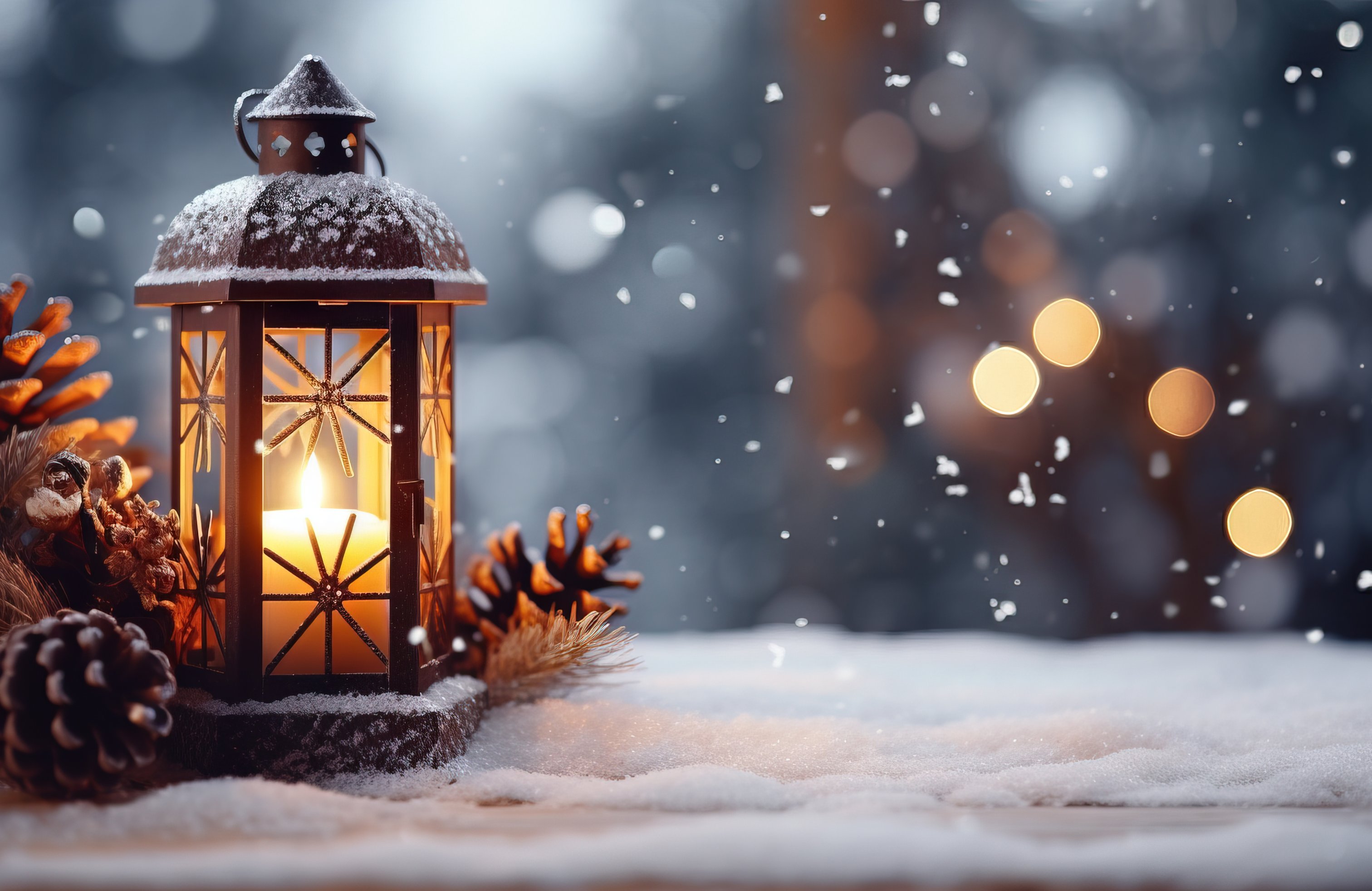 Christmas lantern with pine cones - Wallpapers for Apple MacBook 14.2″ in 3024x1964 resolution