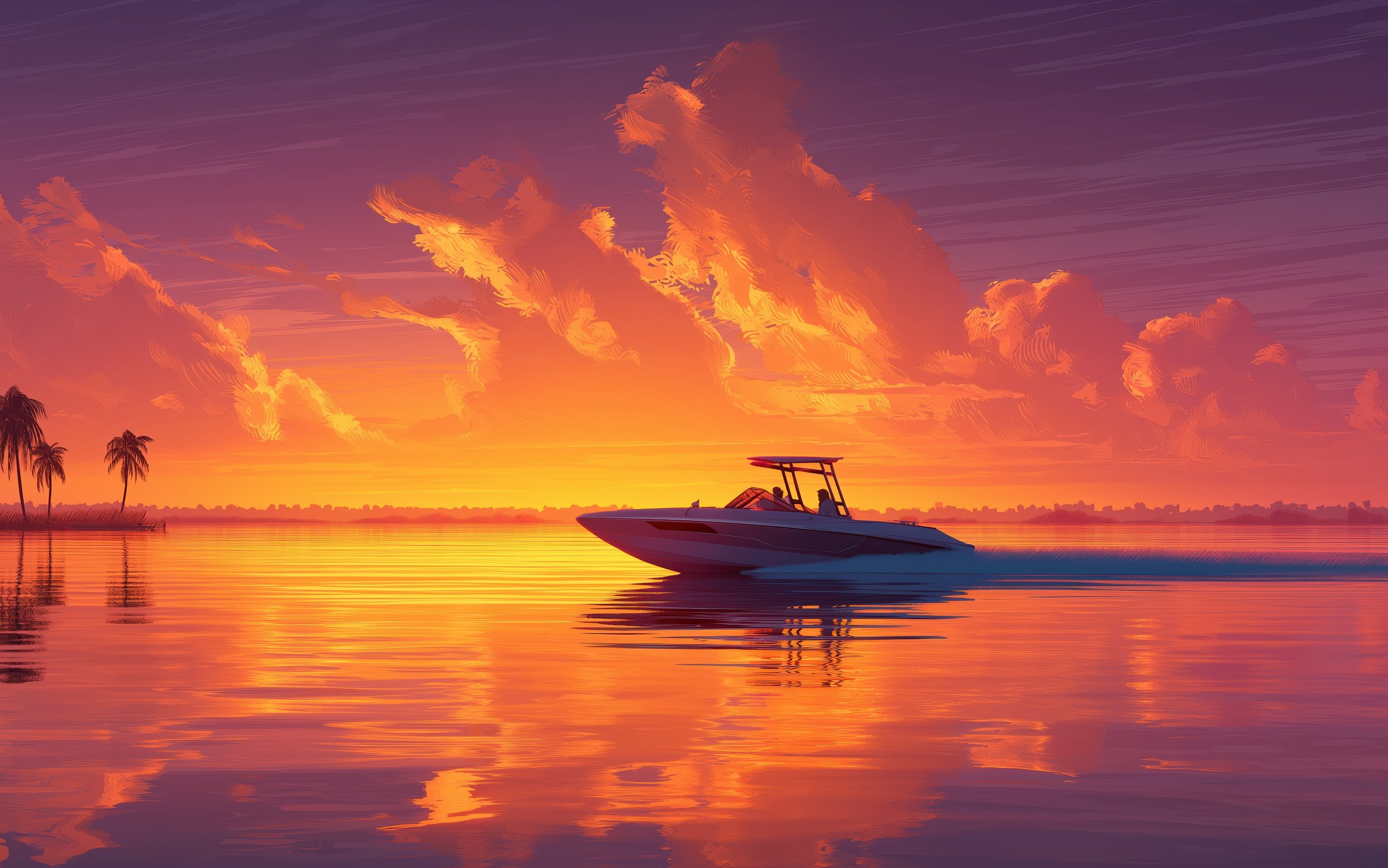 Sunset boat in the tropics - Wallpapers for MacBook Neo in 2408x1506 resolution