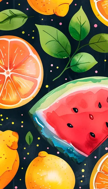 fruit Wallpapers for Xiaomi Redmi 14C, POCO C71/C75/M7, Infinix Note 8 (720x1640): watermelon, strawberry, lemon, orange