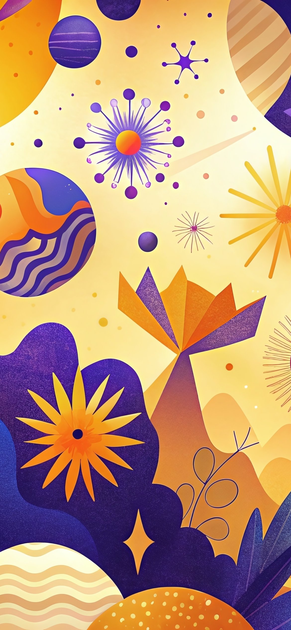 Abstract cosmic landscape with orbs - Wallpapers for iPhone 12 Pro/13 Pro/14 in 1170x2532 resolution