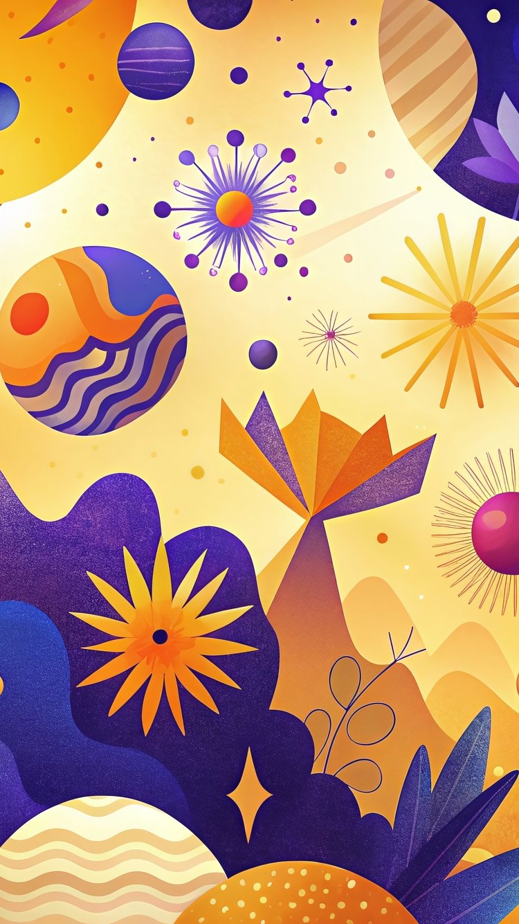 Abstract cosmic landscape with orbs - Wallpapers for iPhone 6/6S/7/8/SE2/SE3 in 750x1334 resolution
