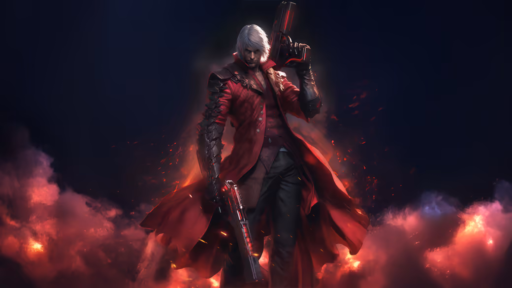 Dante in Devil May Cry 5 with pistols — desktop and phone wallpaper, free download