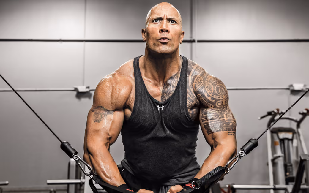 Dwayne Johnson at the gym — desktop and phone wallpaper, free download