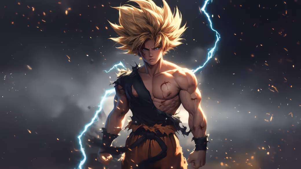 Son Goku in a tense scene — desktop and phone wallpaper, free download