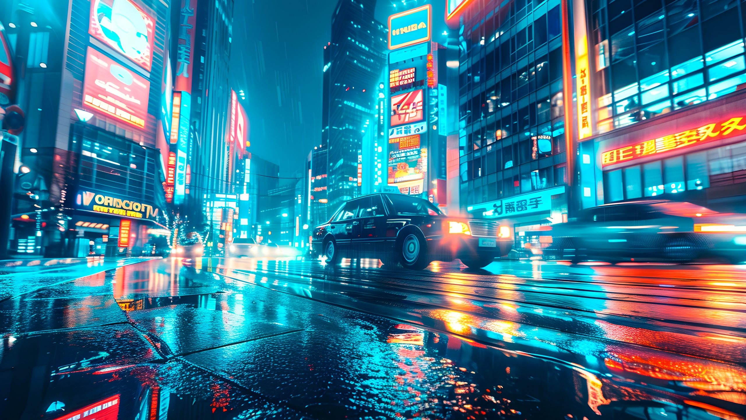 Night city in neon light - 2K Quad HD wallpapers in 2560x1440 resolution