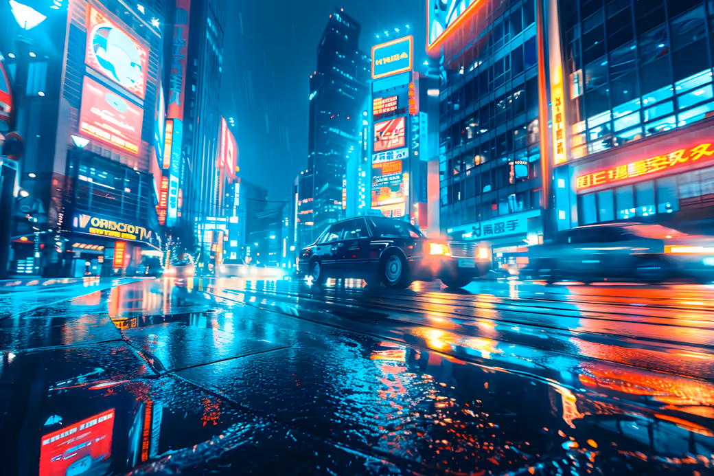 Night city in neon light — desktop and phone wallpaper, free download