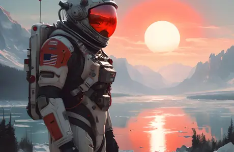 cold Wallpapers for Apple iPad 1 (1024x1024): astronaut, extraterrestrial, spacesuit, lake
