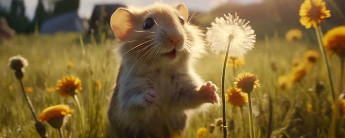 UltraWide 21:9 обои (3440x1440): мышь, одуванчик, цветы, луг
