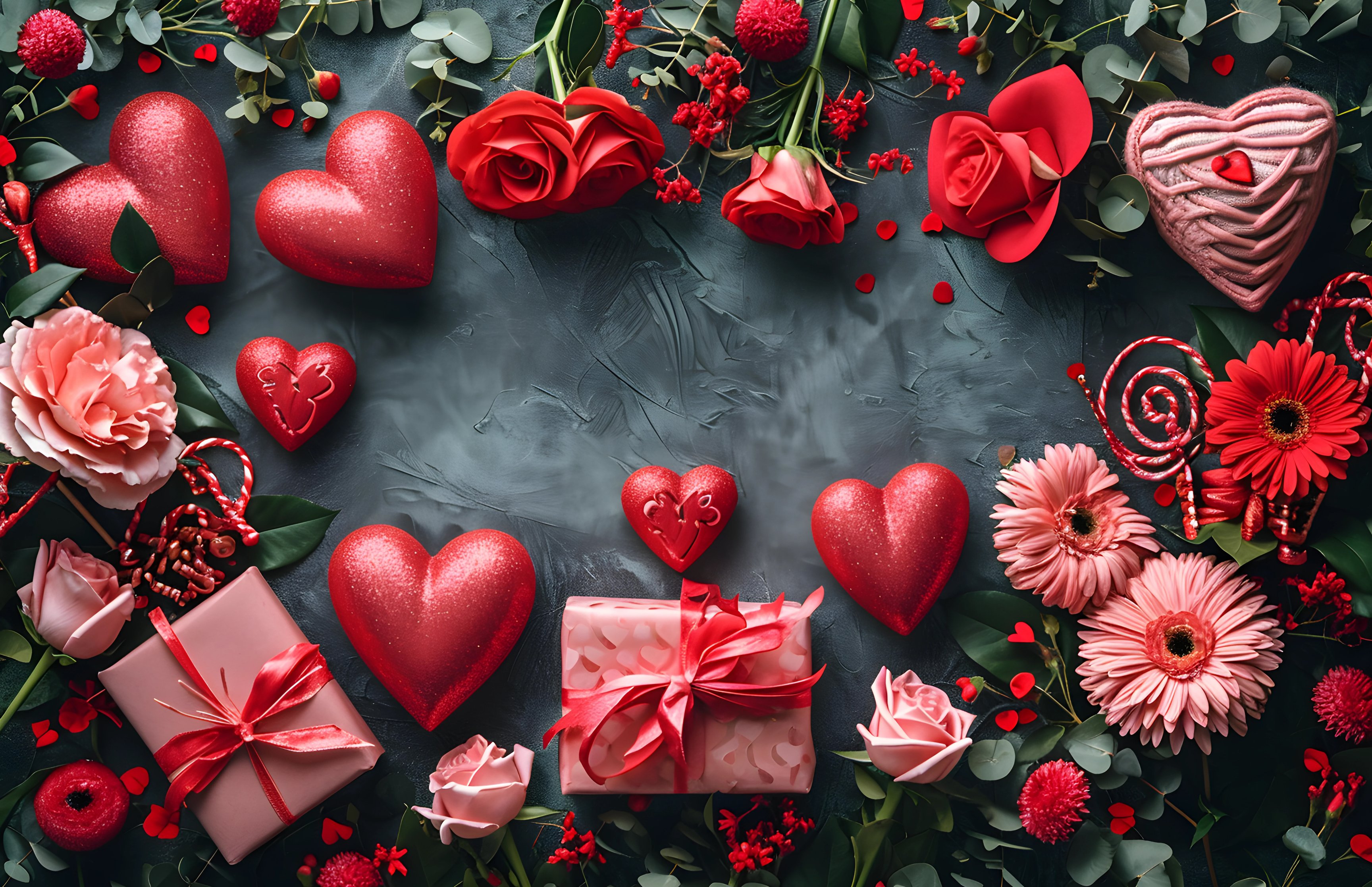 Valentine’s Day decorations with hearts - Wallpapers for Apple MacBook 16.2″ in 3456x2234 resolution