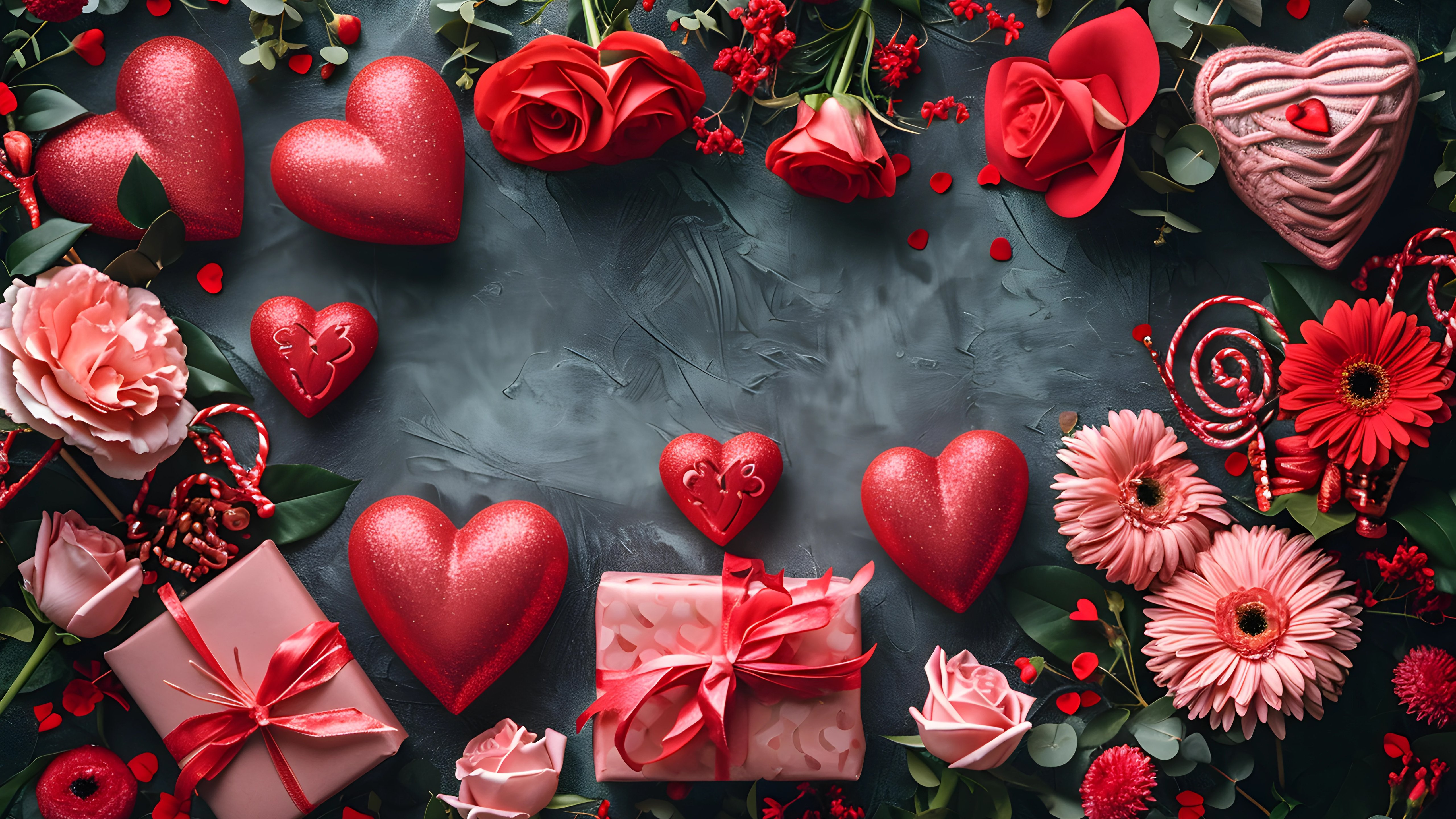 Valentine’s Day decorations with hearts - 5K wallpapers in 5120x2880 resolution