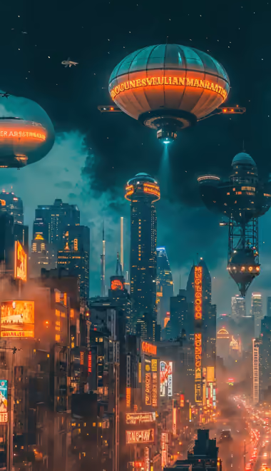 Cities wallpapers: skyscrapers, airship, neon, future
