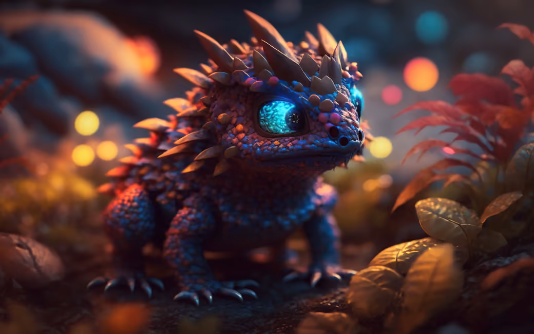 Fantasy lizard with blue eyes — desktop and phone wallpaper, free download